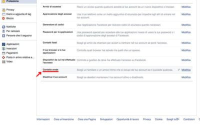 Aggiornamento Facebook: contatto erede in caso di morte