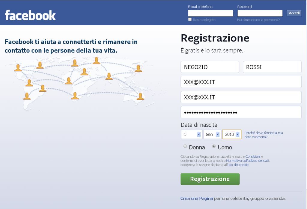 screenshot facebook pagina iniziale